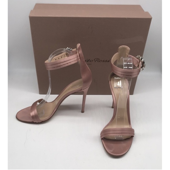 Gianvito Rossi Dahlia pink ankle strap satin sandal heel & crystal buckle sz 39 - Picture 1 of 10